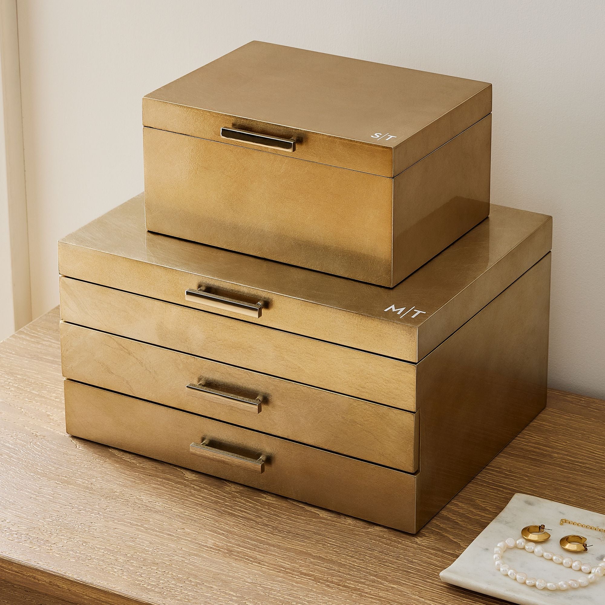 Mid-Century Champagne Lacquer Jewelry Boxes