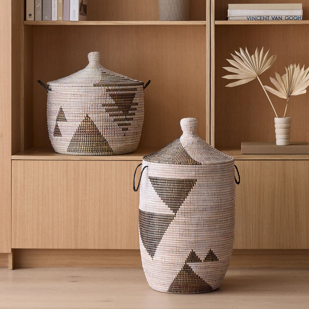 Graphic Millet Lidded Baskets - Black & White