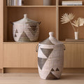 Graphic Millet Lidded Baskets - Black & White