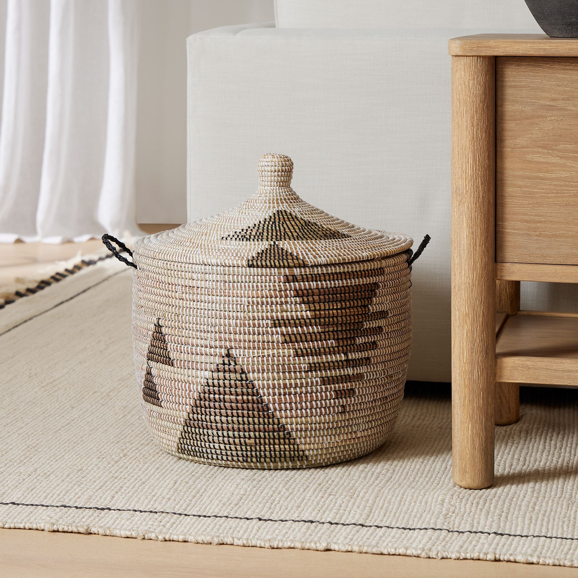 Graphic Millet Lidded Baskets - Black & White