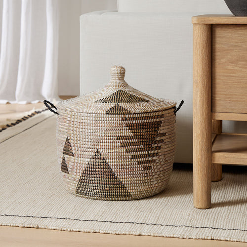 Graphic Millet Lidded Baskets - Black & White