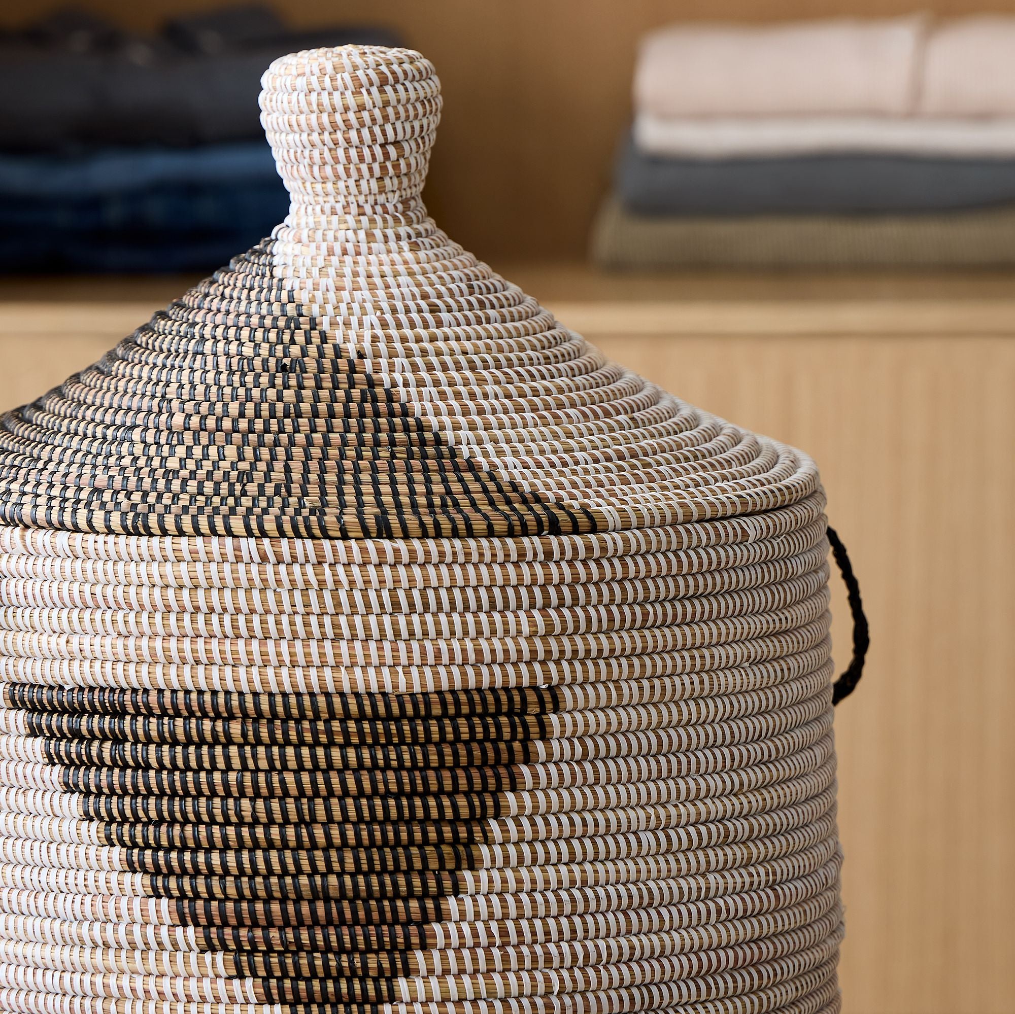Graphic Millet Lidded Baskets - Black & White