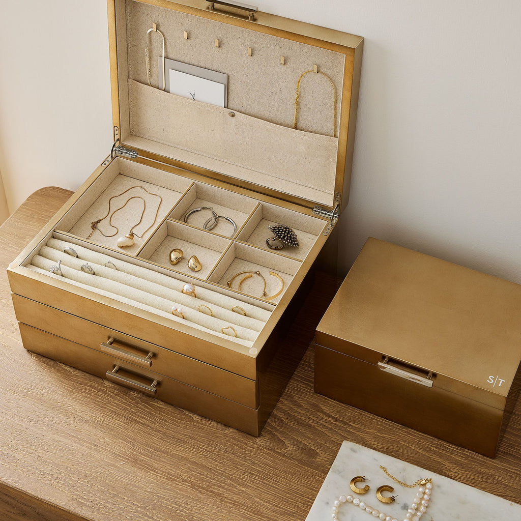 Mid-Century Champagne Lacquer Jewelry Boxes