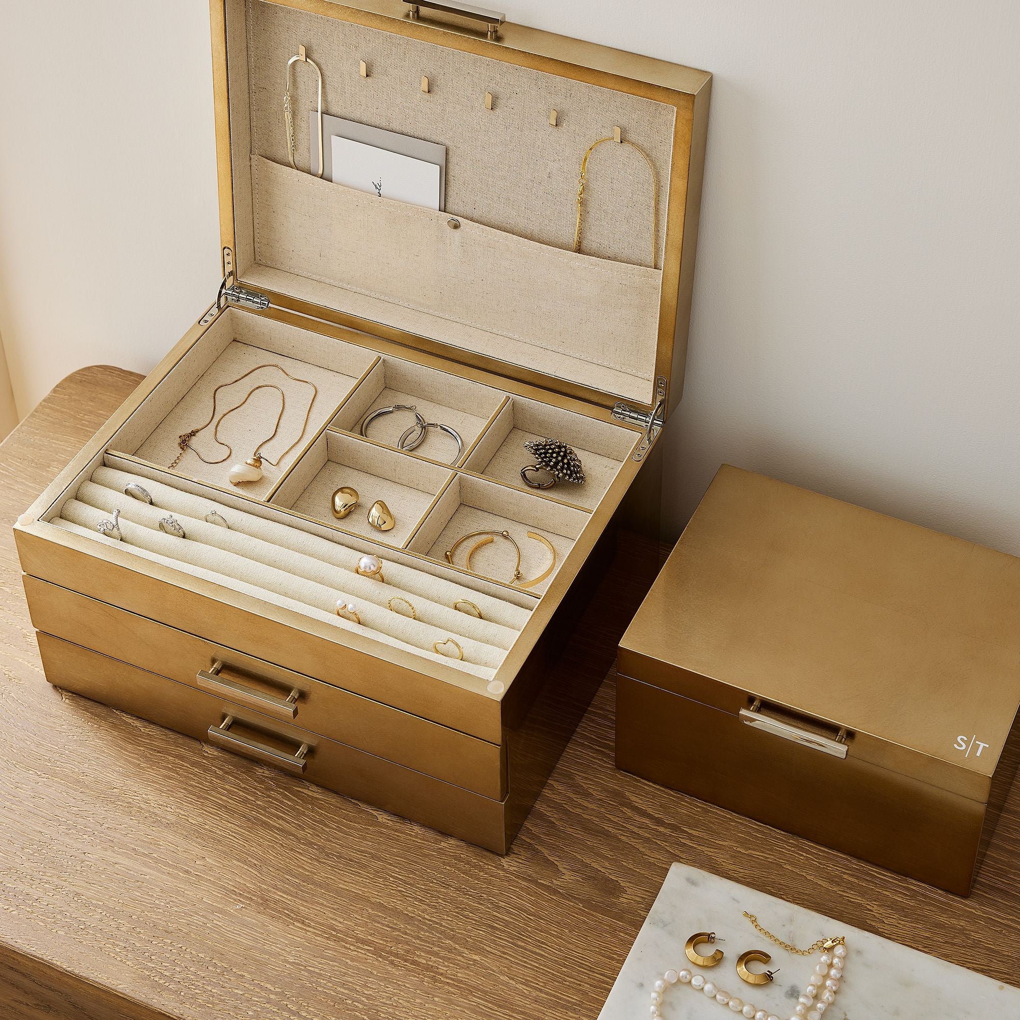Mid-Century Champagne Lacquer Jewelry Boxes