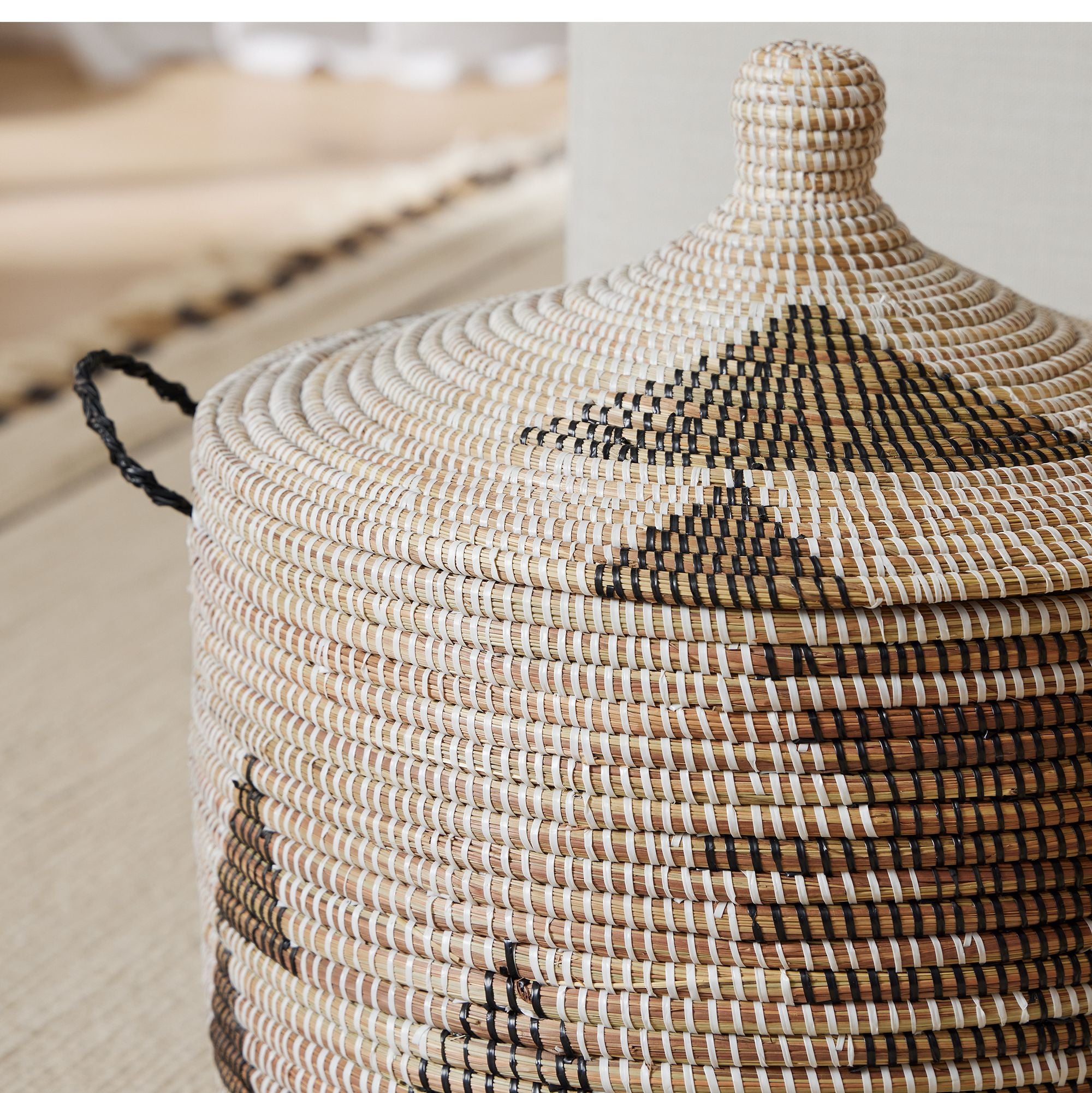 Graphic Millet Lidded Baskets - Black & White