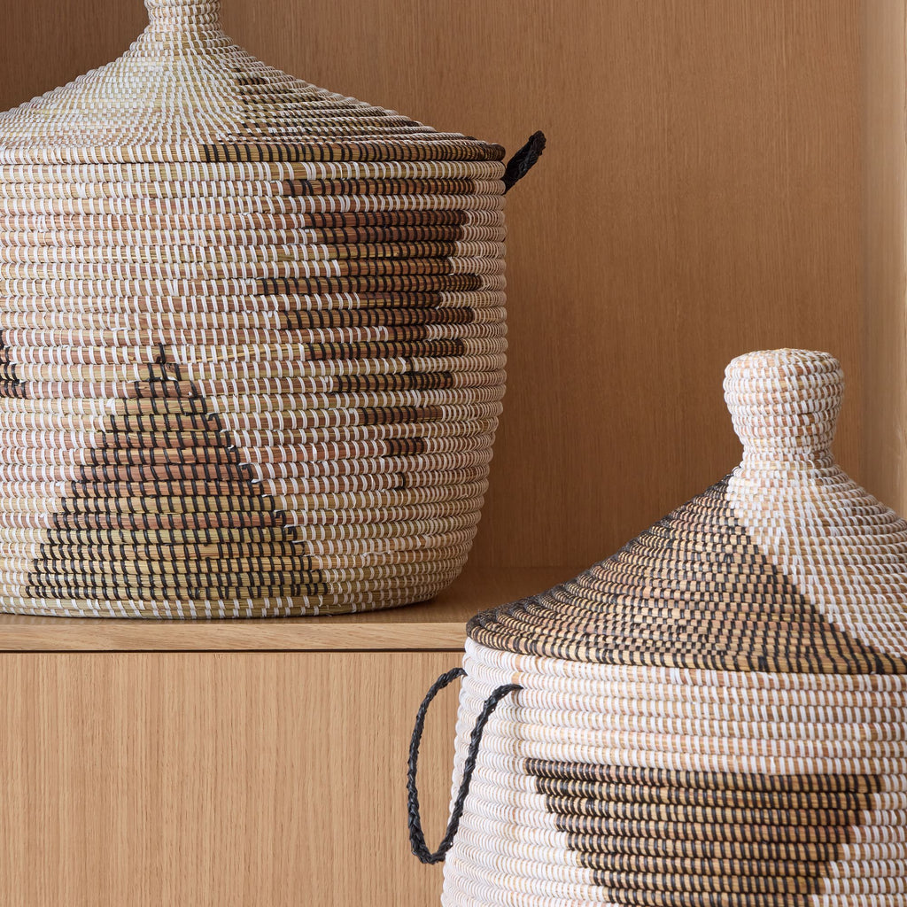 Graphic Millet Lidded Baskets - Black & White